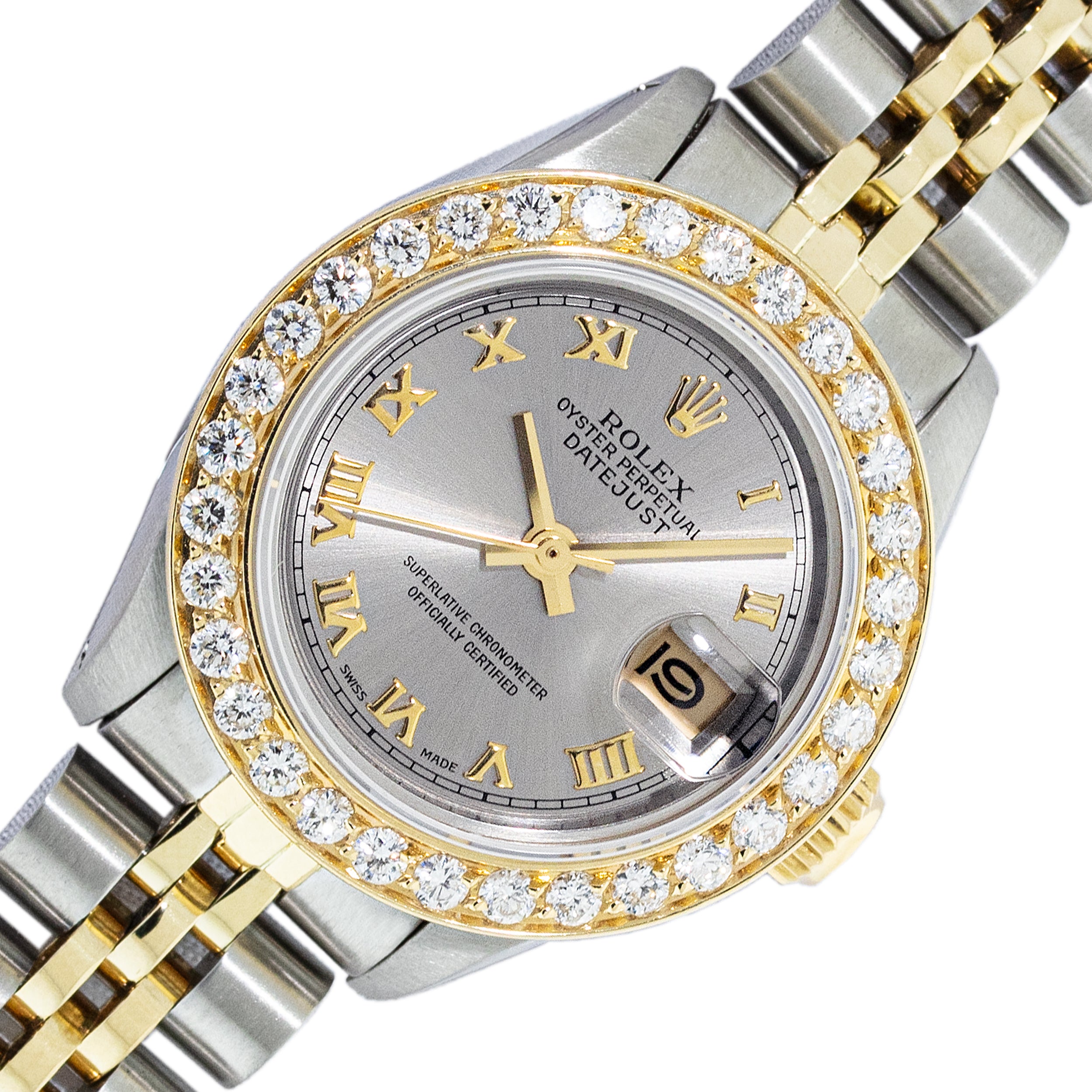 Rolex Ladies Oyster President Datejust Watch Factory Diamond Bezel 18 Karat  Gold