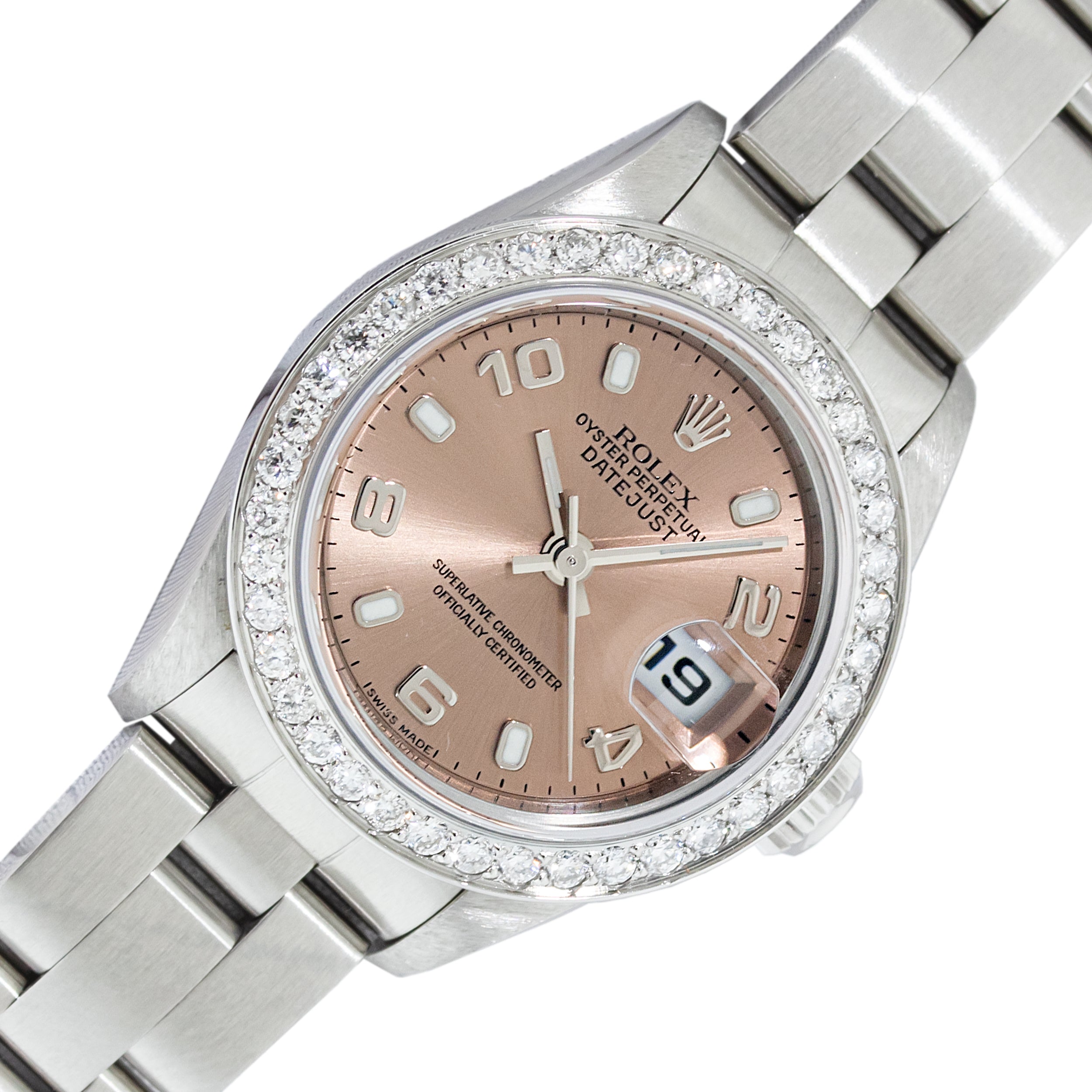 Rolex Lady Datejust Stainless Steel Salmon Arabic Diamond Bezel Watch